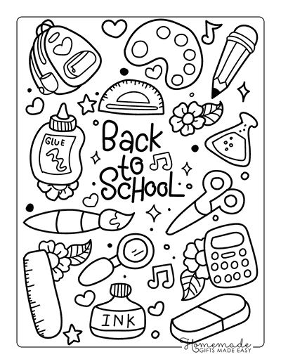 Back to School Coloring Pages Cute Easy School Supplies Doodle to Color