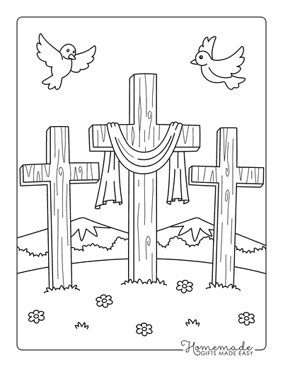 Bible Coloring Pages Easy Three Crosses With Doves for Kids