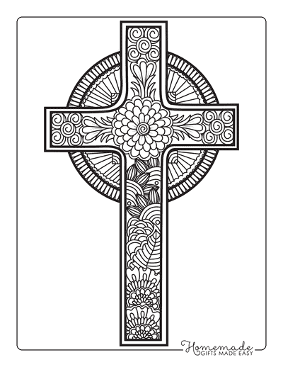 Bible Coloring Pages Floral Cross Mandala for Adults