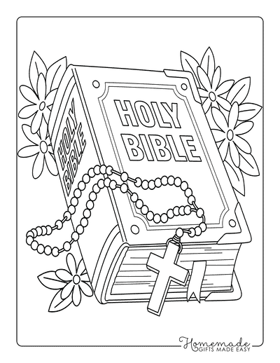 Bible Coloring Pages Holy Bible With Rosary Cross