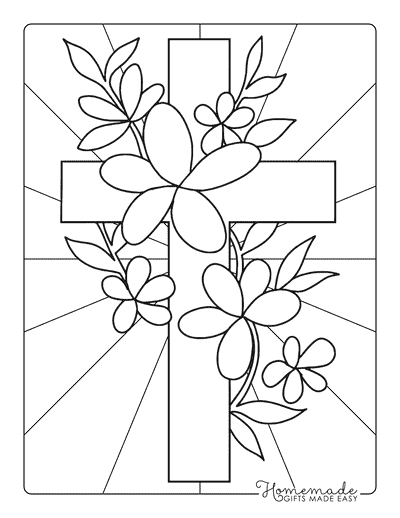 Bible Coloring Pages Simple Floral Cross Outline for All Holidays