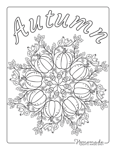 Fall Coloring Pages Autumn Mandala Chickens Pumpkins Fall Leaves