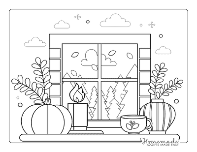 Fall Coloring Pages Cozy Cottage Window at Night