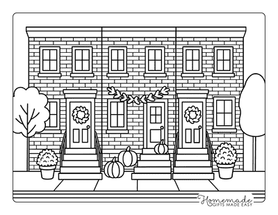 Fall Coloring Pages Easy Cute City Houses Pumpkins