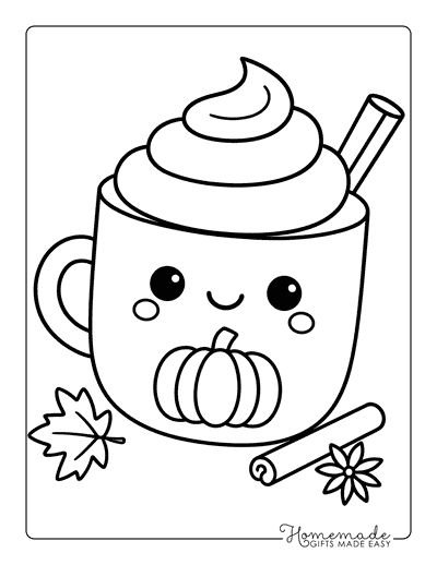 Fall Coloring Pages Kawaii Pumpkin Spice Latte for Kids