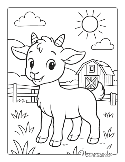 Farm Animal Coloring Pages Cute Baby Goat