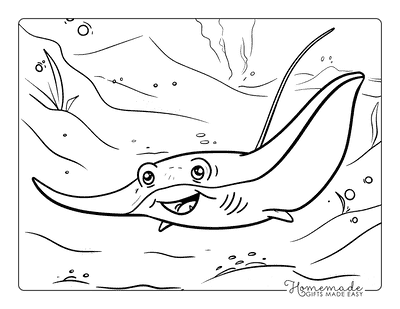 Fish Coloring Pages Cartoon Stingray Swimming Kids