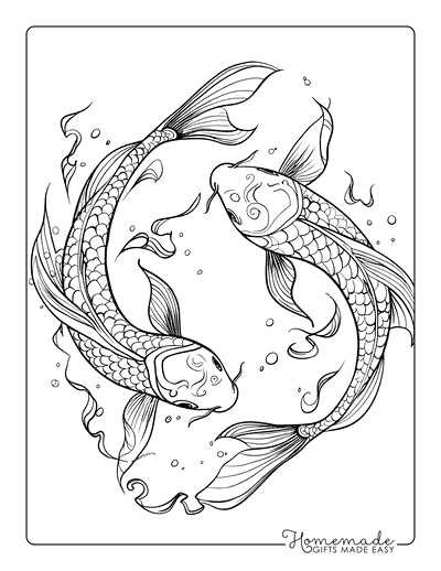 Fish Coloring Pages Yin Yang Koi Adults