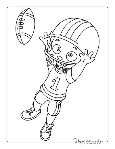 Football Coloring Pages Cute Football Player Kid Jumping to Catch Football