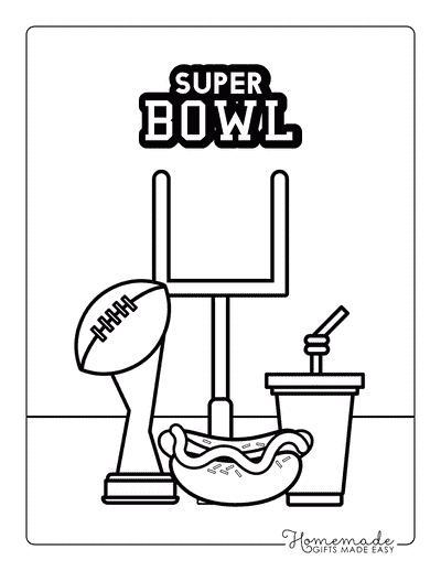 Football Coloring Pages Cute Superbowl Trophy Hotdog Drink to Color