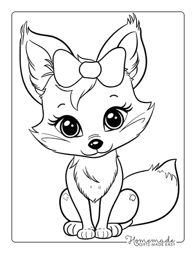 Fox Coloring Pages Kawaii Fox Wearing Bow