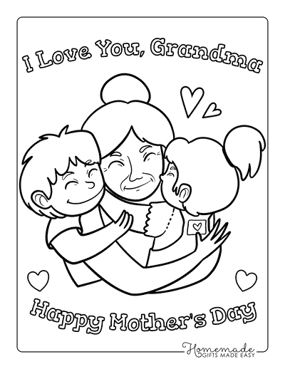 Mothers Day Coloring Pages Easy Mothers Day Grandma Hugging Grandchildren