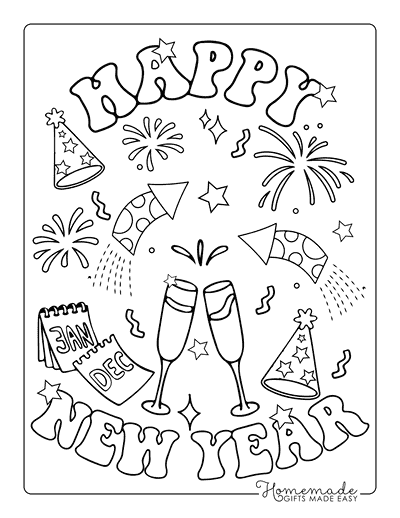 New Year Coloring Pages Happy New Year Fireworks and Confetti
