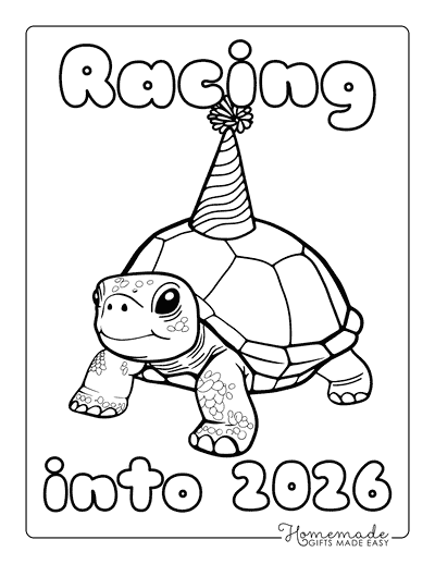 New Year Coloring Pages New Year 2026 Turtle Wearing Party Hat