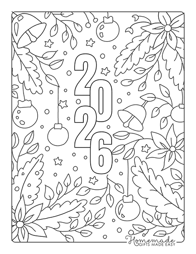 New Year Coloring Pages Winter Nature Doodle 2026