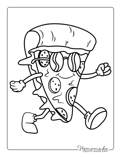 Pizza Coloring Pages Easy Cool Pizza Slice Wearing Sunglasses to Color