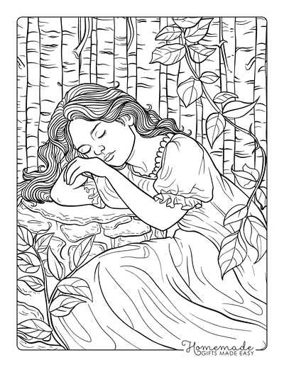 Princess Coloring Pages Sleeping Beauty in a Forest