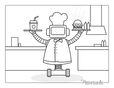 Robot Coloring Pages Cool Robot Waiter in Kitchen