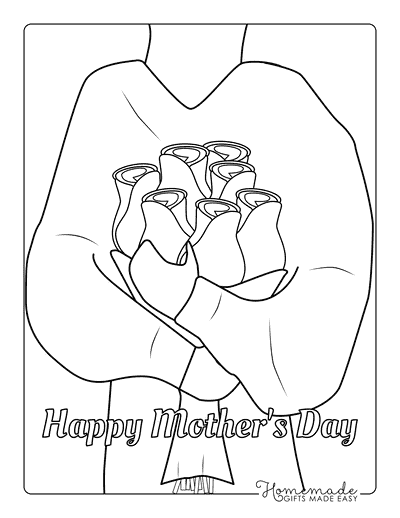 Rose Coloring Pages Easy Outline Person Holding Rose Bouquet Happy Mothers Day