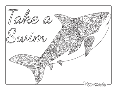 Shark Coloring Pages Patterned Shark for Adults Take a Swim