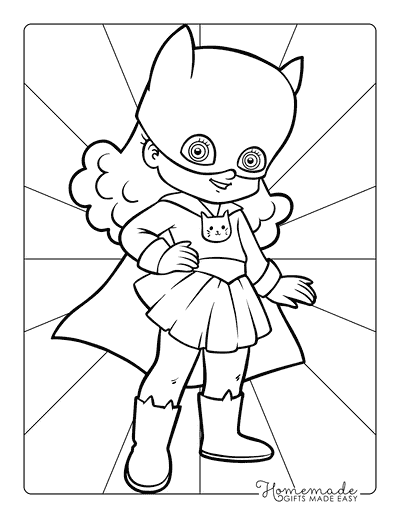 Superhero Coloring Pages Cute Super Girl Cat Mascot