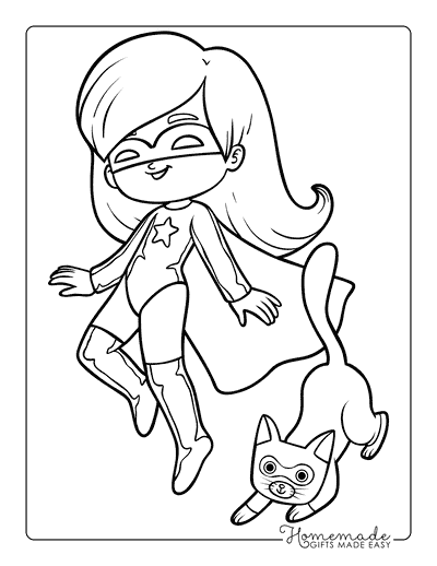 Superhero Coloring Pages Supergirl With Her Cat