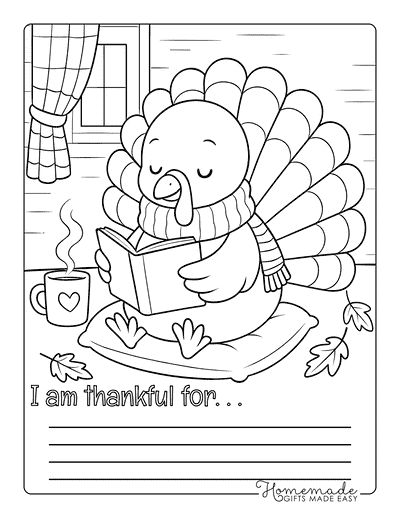 Thanksgiving Coloring Pages Cute Cozy Turkey Thankful for Worksheet