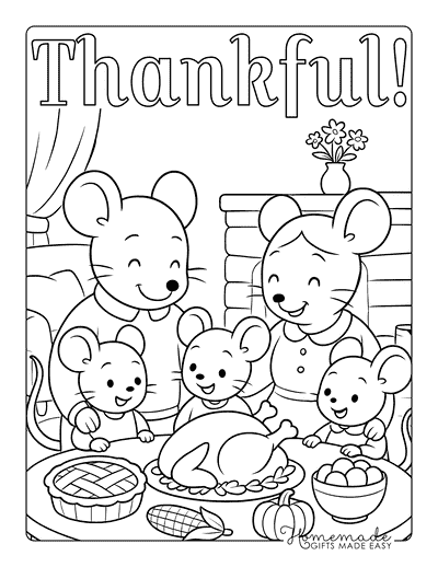 Thanksgiving Coloring Pages Cute Mouse Family Celebrating Thankful