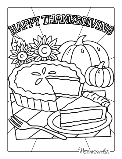 Thanksgiving Coloring Pages Easy Pie and Pumpkin Drawing