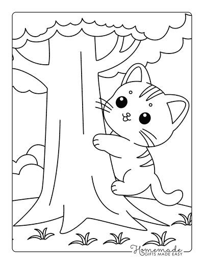 Tree Coloring Pages Cute Simple Tree and Cat