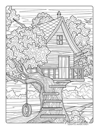 Tree Coloring Pages Realistic Oak Tree Tree House Simple Zentangle