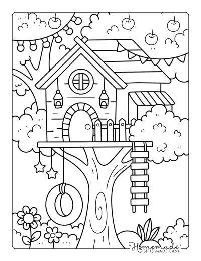 Tree Coloring Pages Simple Cute Apple Tree House