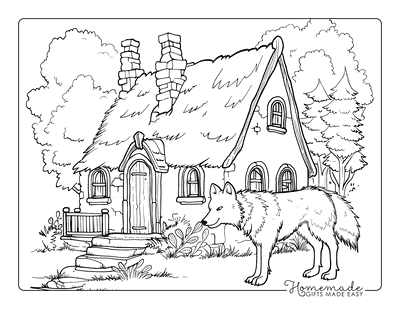 Wolf Coloring Pages Realistic Wolf Standing Near Fairycore Cottage