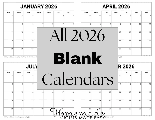 2026 Calendar Blank Twelve Month Full Year Calendar