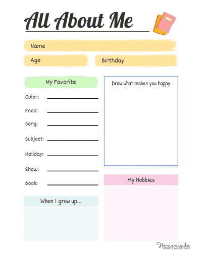 Free Printable All About Me Worksheet Templates for Back to School