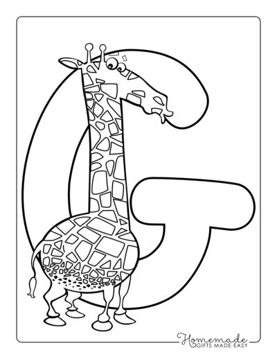 Alphabet Coloring Pages Comic Style Letter G Giraffe