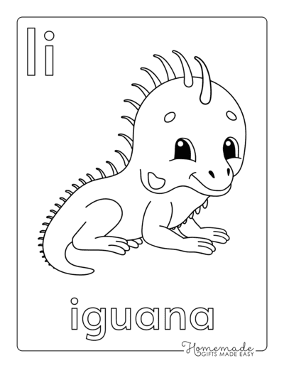 Alphabet Coloring Pages Letter I Iguana