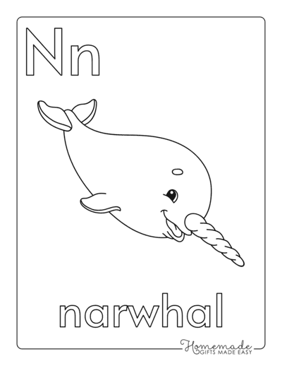 Alphabet Coloring Pages Letter N Narwhal