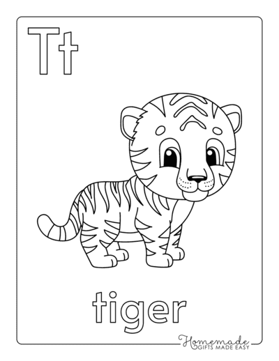 Alphabet Coloring Pages Letter T Tiger