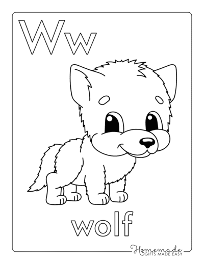 Alphabet Coloring Pages Letter W Wolf