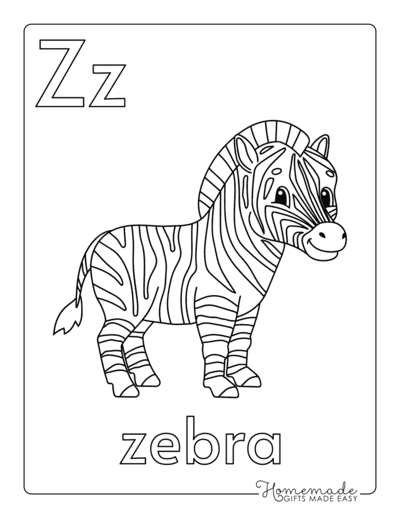 Alphabet Coloring Pages Letter Z Zebra