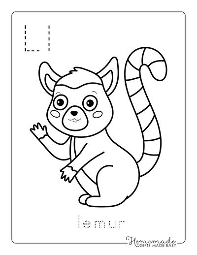 Animal Coloring Pages Letter Tracing Lemur