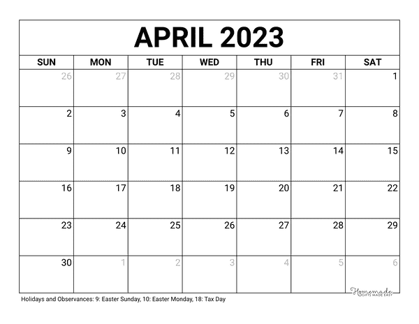 April 2023 2024 Calendar Free Printable with Holidays
