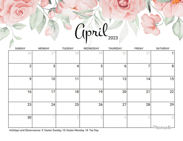 April 2023 2024 Calendar Free Printable With Holidays