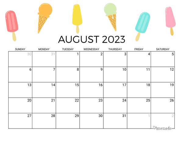 Month Of August 2023 Calendar Templates Printable Free