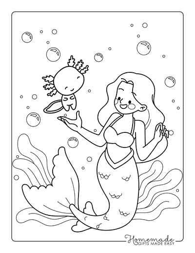 Axolotl Coloring Pages Easy Cute Axolotl and Mermaid