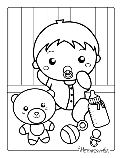 Baby Coloring Pages Cute Cartoon Baby Outline With Toys