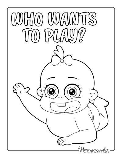 Baby Coloring Pages Cute Happy Playful Baby Drawing Waving
