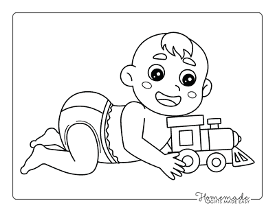 Baby Coloring Pages Easy Baby Playing With Train