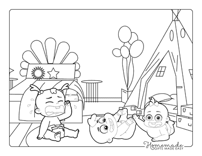 Baby Coloring Pages Easy Cute Babies Playing Together